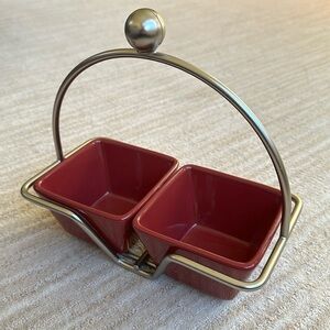PAMPERED CHEF Simple Additions Silver Caddy w/ 2 Square Cranberry Bowls